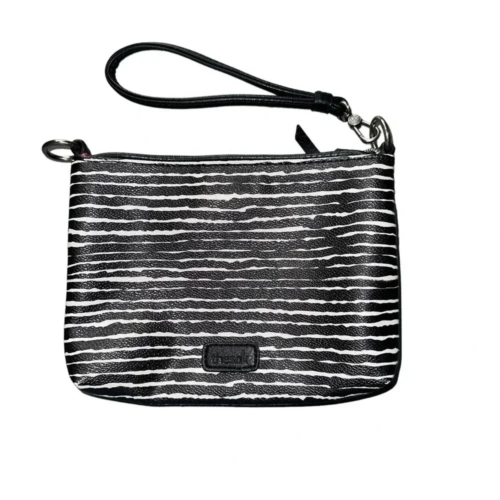 The Sak Crossbody Bag Small Black White Striped Wristlet Convertible Casual‎